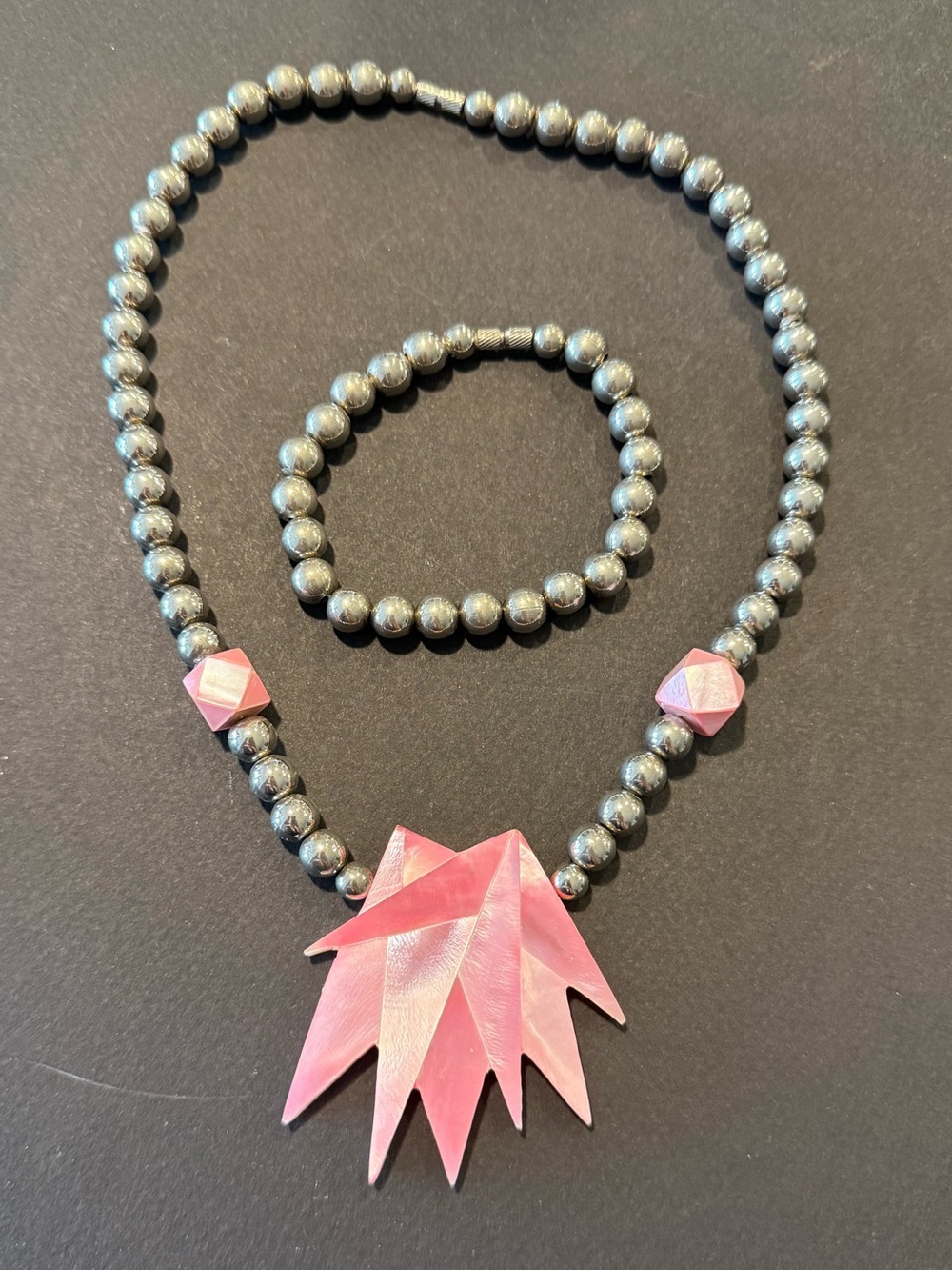 1980s Beaded Lee Sanda Inspired Abstract Necklace and Bracelet